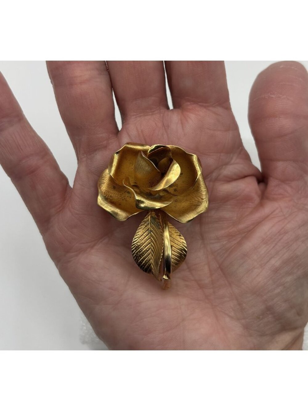 Vintage Cerrito Blooming Rose Flower Brooch Pin Gold Plated 3D Design and Signed